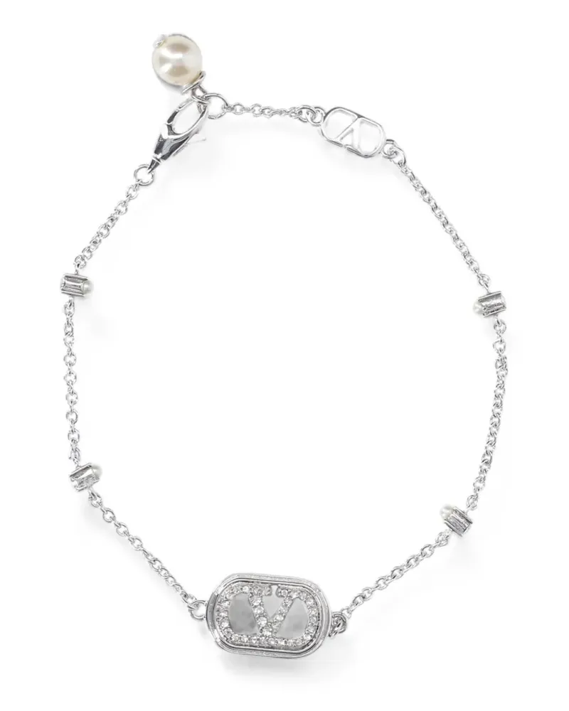 Valentino Garavani VLogo Signature Armband aus Metall mit Perlen und Swarovski-Kristallen - Grau Grau