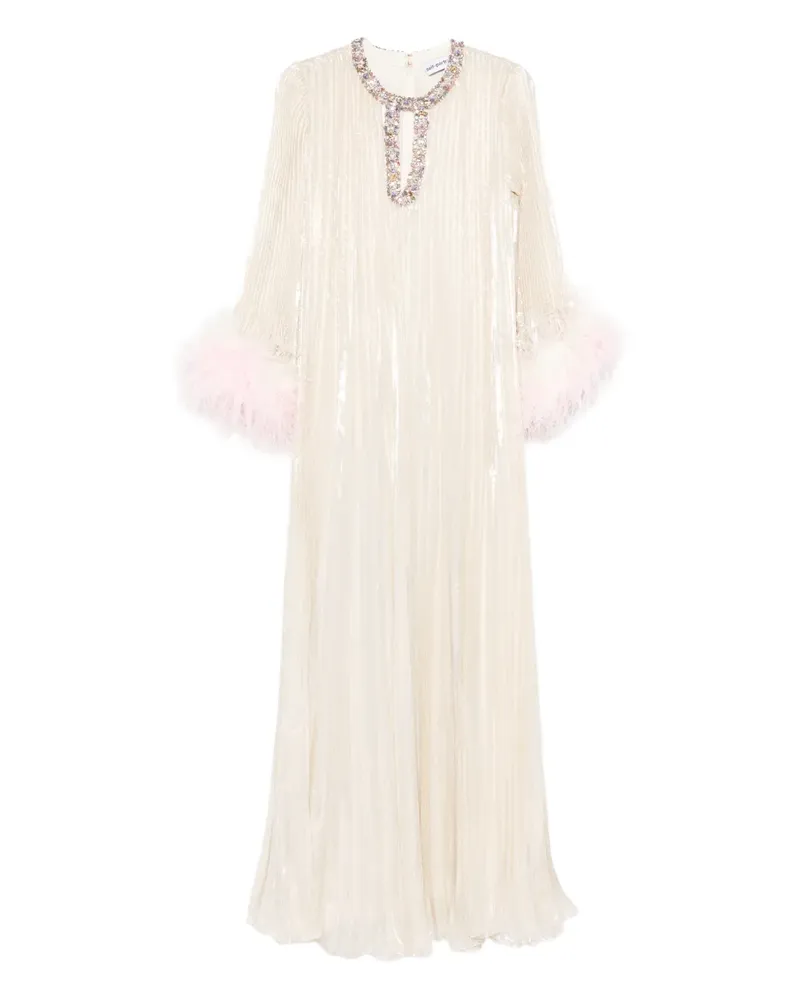 Self-Portrait feather-embellished maxi dress - Nude Nude