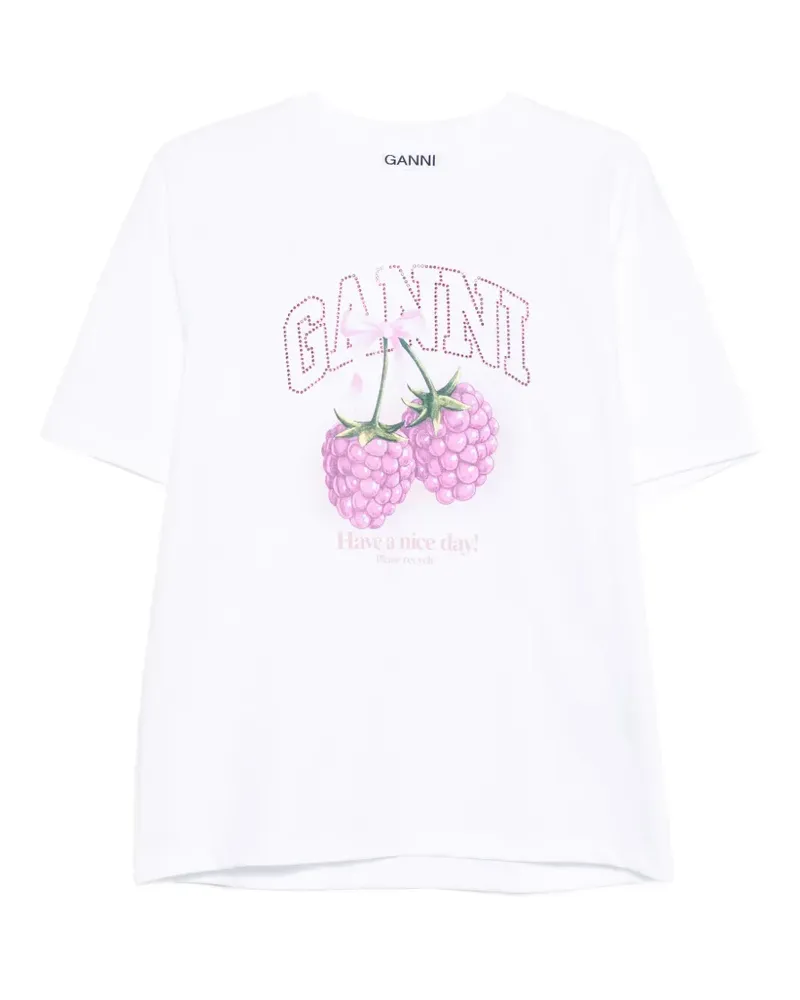 Ganni T-Shirt mit Himbeermotiv - Weiß Weiß