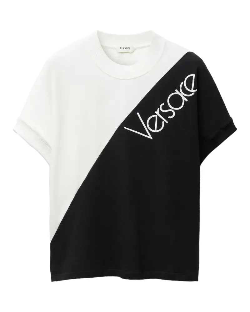 Versace Schmales T-Shirt aus Baumwolljersey mit aufgesticktem Logo - Schwarz Schwarz