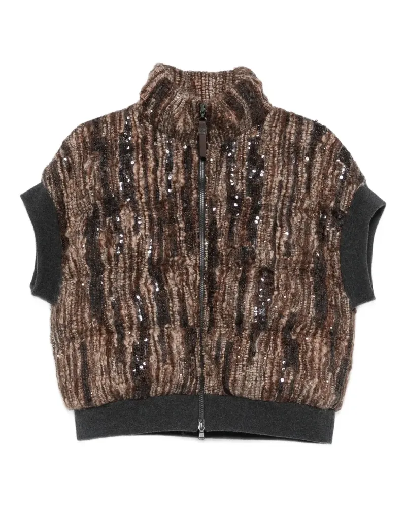Brunello Cucinelli sequin-embellished sleeveless gilet - Braun Braun