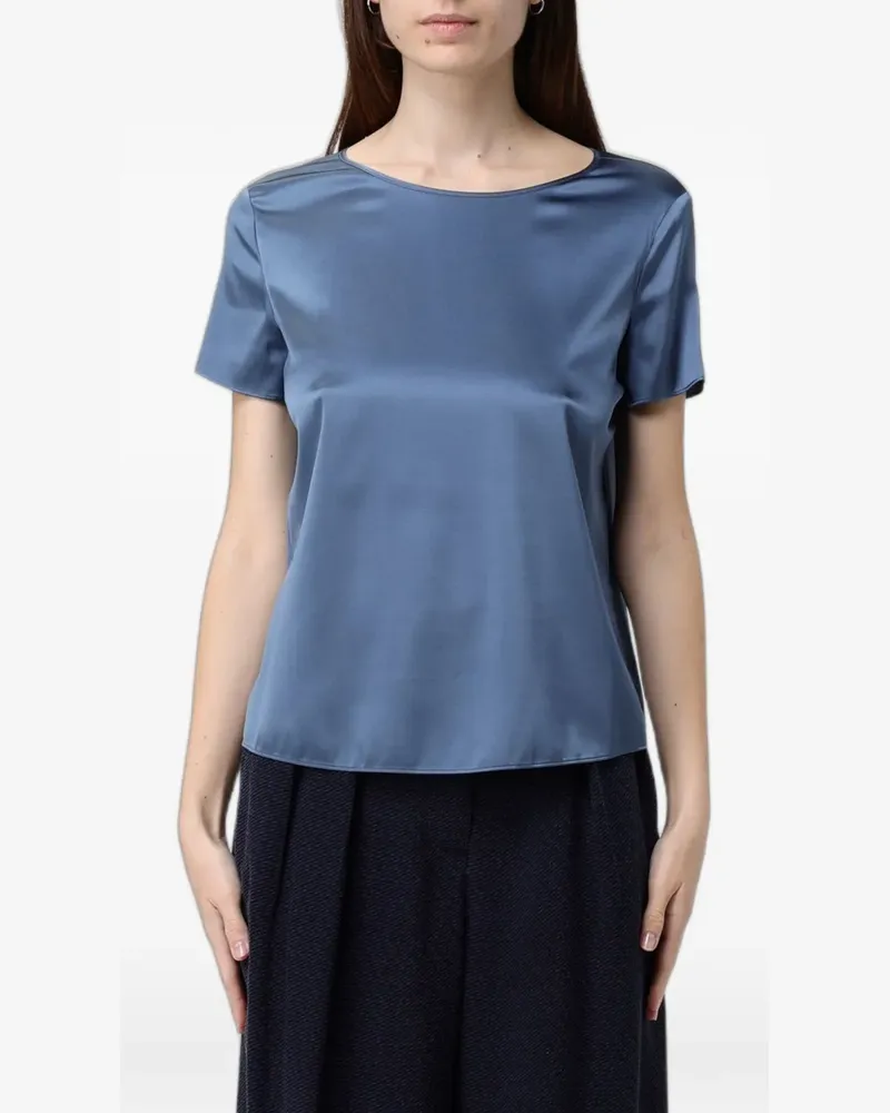Emporio Armani satin-finish short-sleeve blouse - Blau Blau
