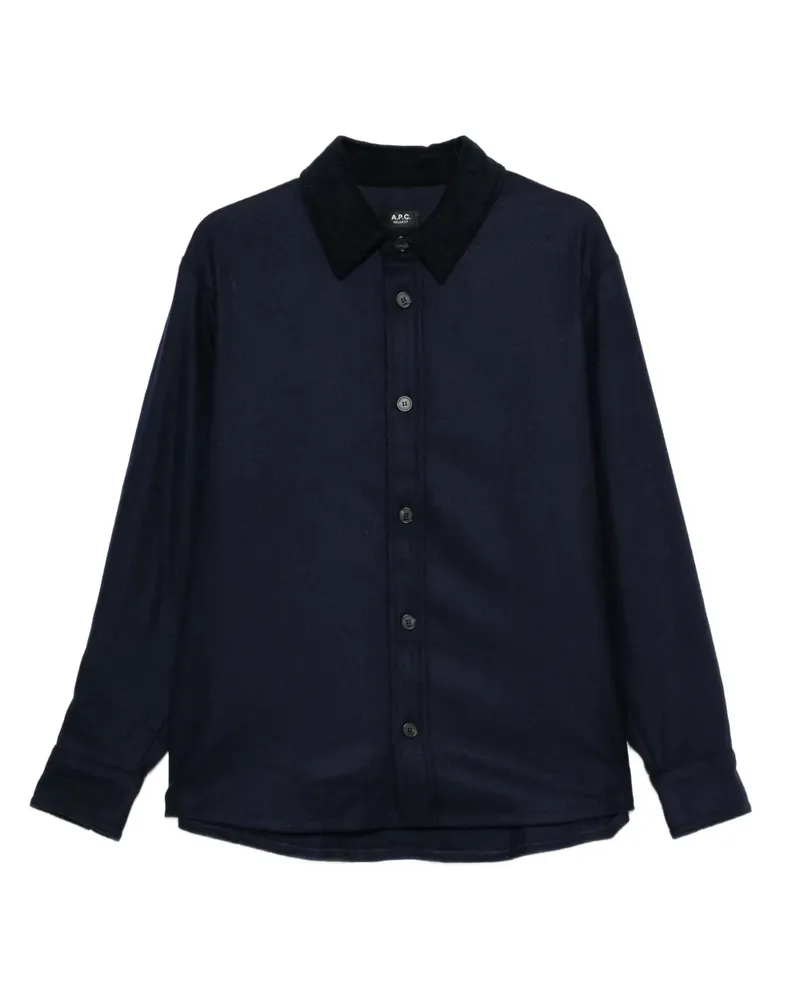 A.P.C. Geknöpfte Hemdjacke mit Cordkragen - Blau Blau