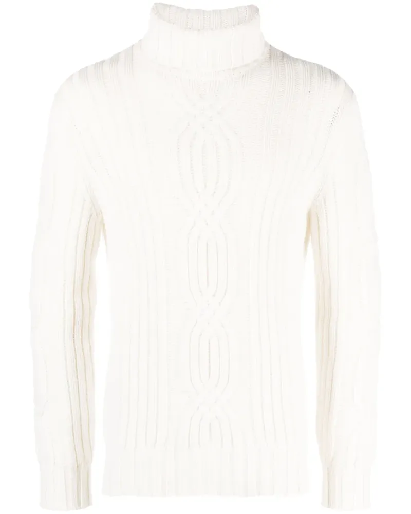 Brunello Cucinelli Rollkragenpullover mit Zopfmuster - Weiß Weiß