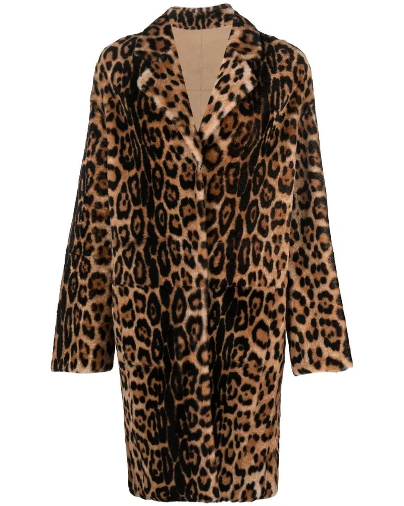 Yves Salomon Shearling-Mantel mit Leoparden-Print - Nude Nude