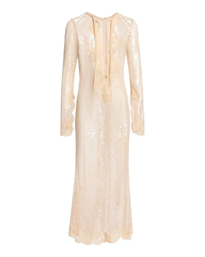 Elie Saab sequin-embellished lace-trim midi dress - Nude Nude