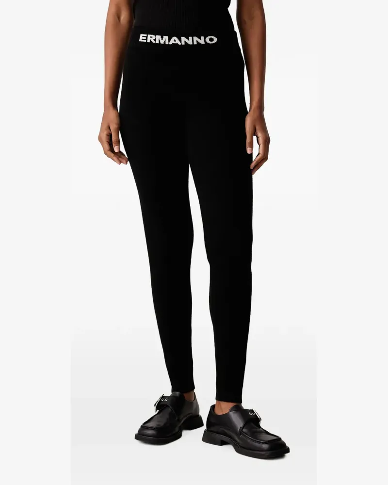 Ermanno Scervino Gestrickte Leggings mit Logo-Intarsie - Schwarz Schwarz