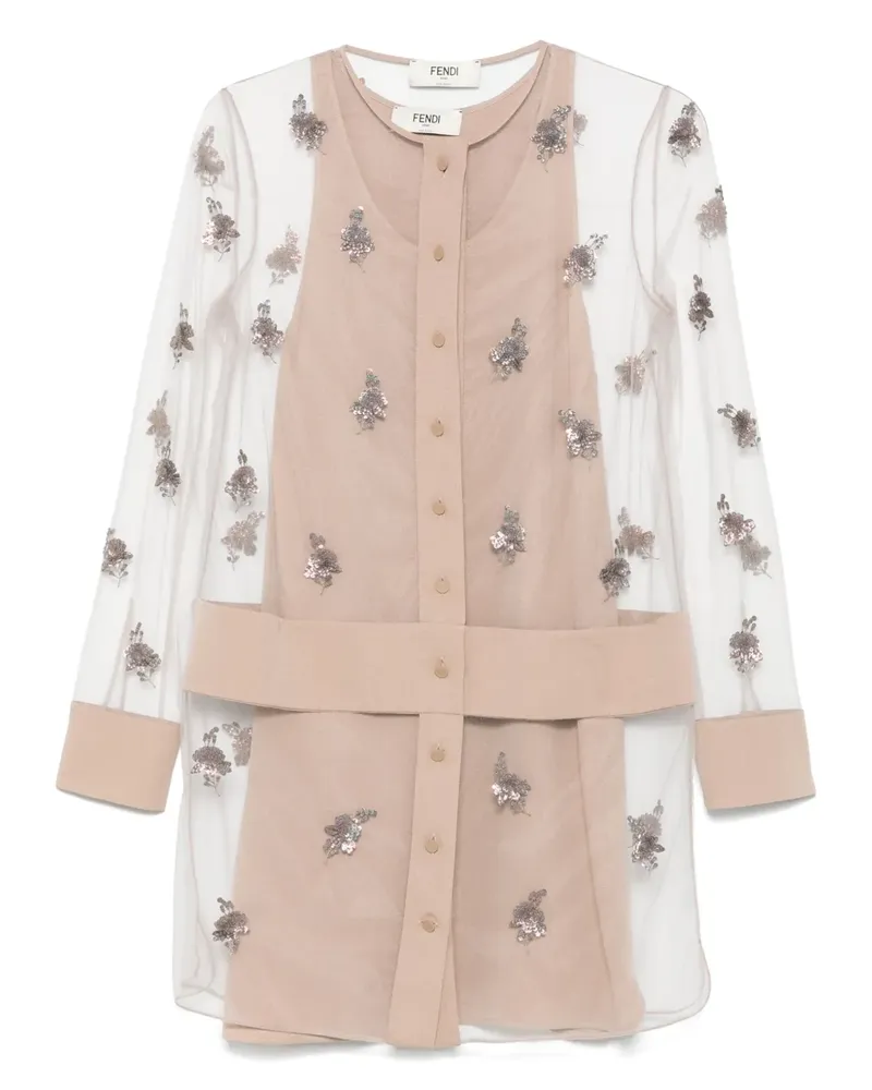 Fendi Besticktes Tüll-Minikleid - Nude Nude