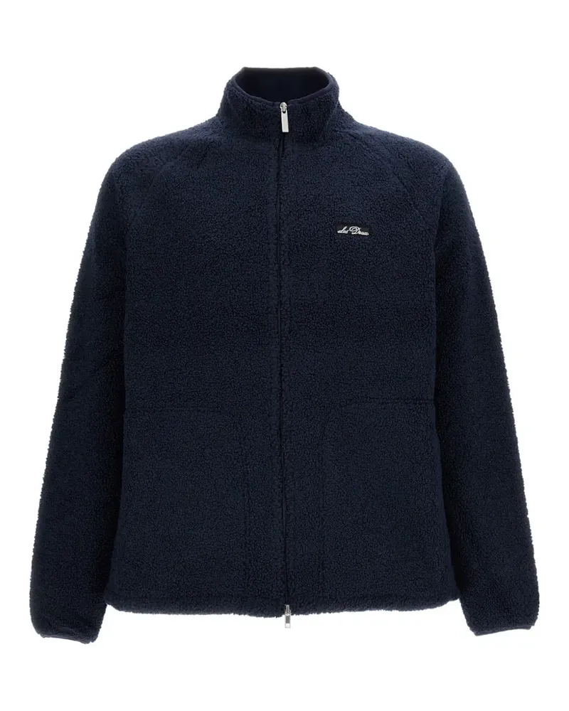 LES DEUX fleece-texture logo-patch jacket - Blau Blau