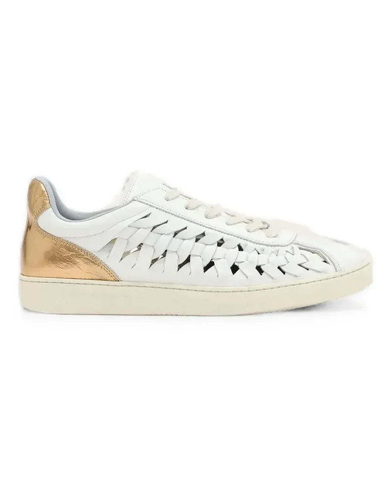 AllSaints leather woven-detail metallic-panel sneakers - Weiß Weiß