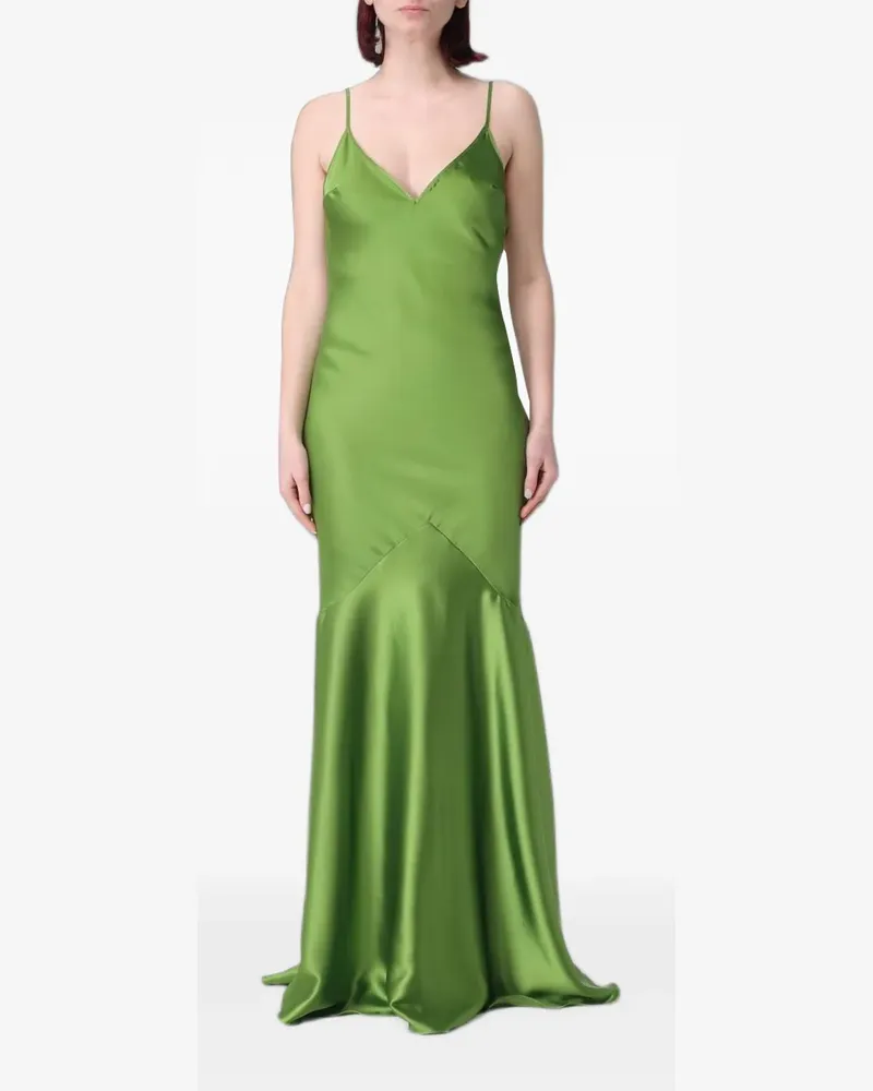 Elisabetta Franchi Rückenfreies Red Carpet Maxikleid aus Satin - Grün Grün