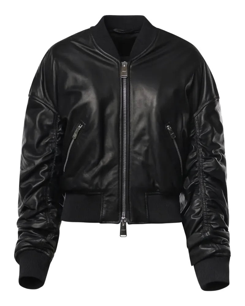 Dondup ruched leather bomber jacket - Schwarz Schwarz