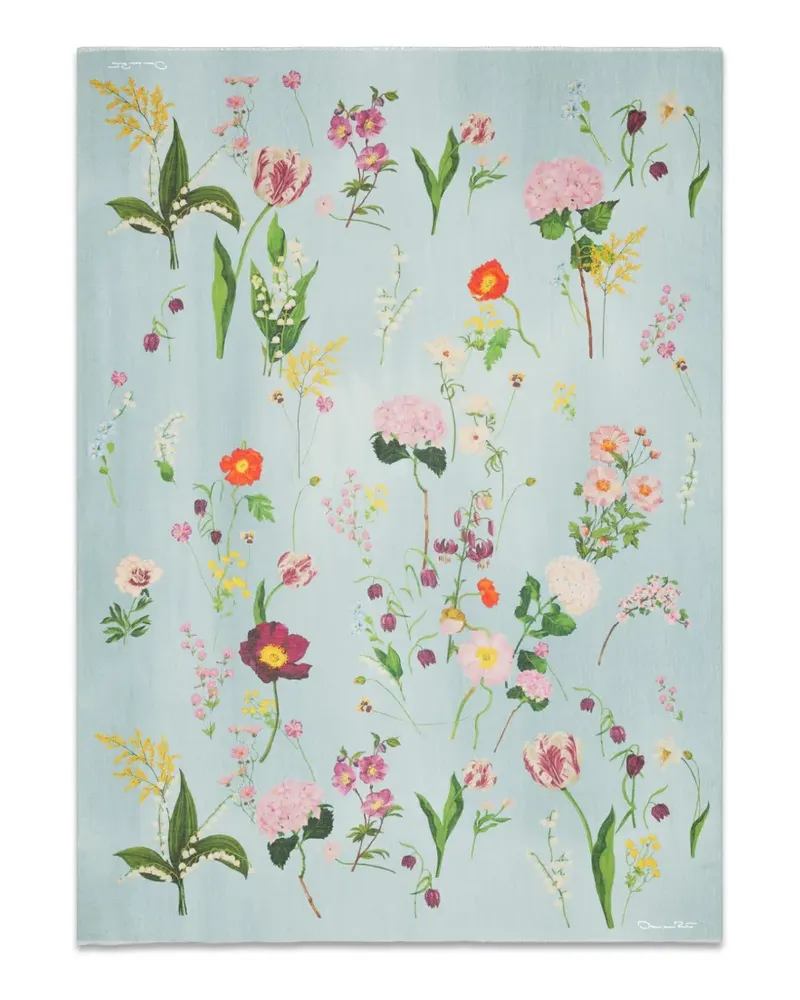 Oscar de la Renta Ausgefranster Schal mit botanischem Print - Blau Blau