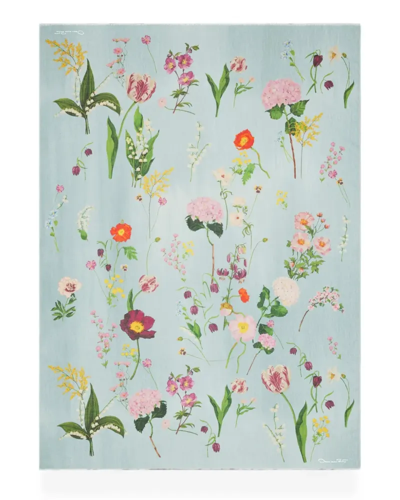 Oscar de la Renta botanical-print frayed scarf - Blau Blau