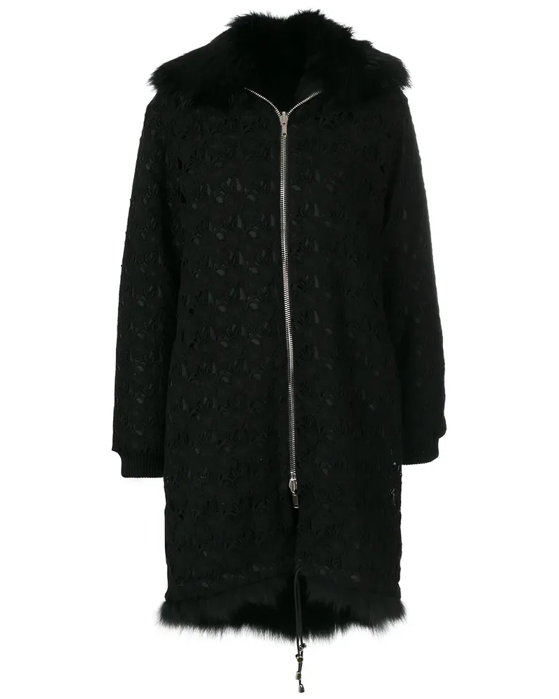 Giambattista Valli Mantel mit Pelzbesatz - Schwarz Schwarz