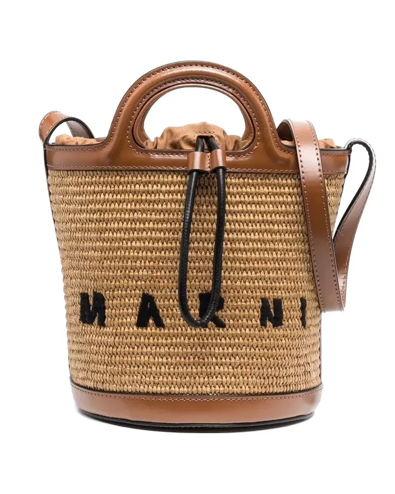 Marni small Tropicalia raffia-effect bucket bag - Nude Nude