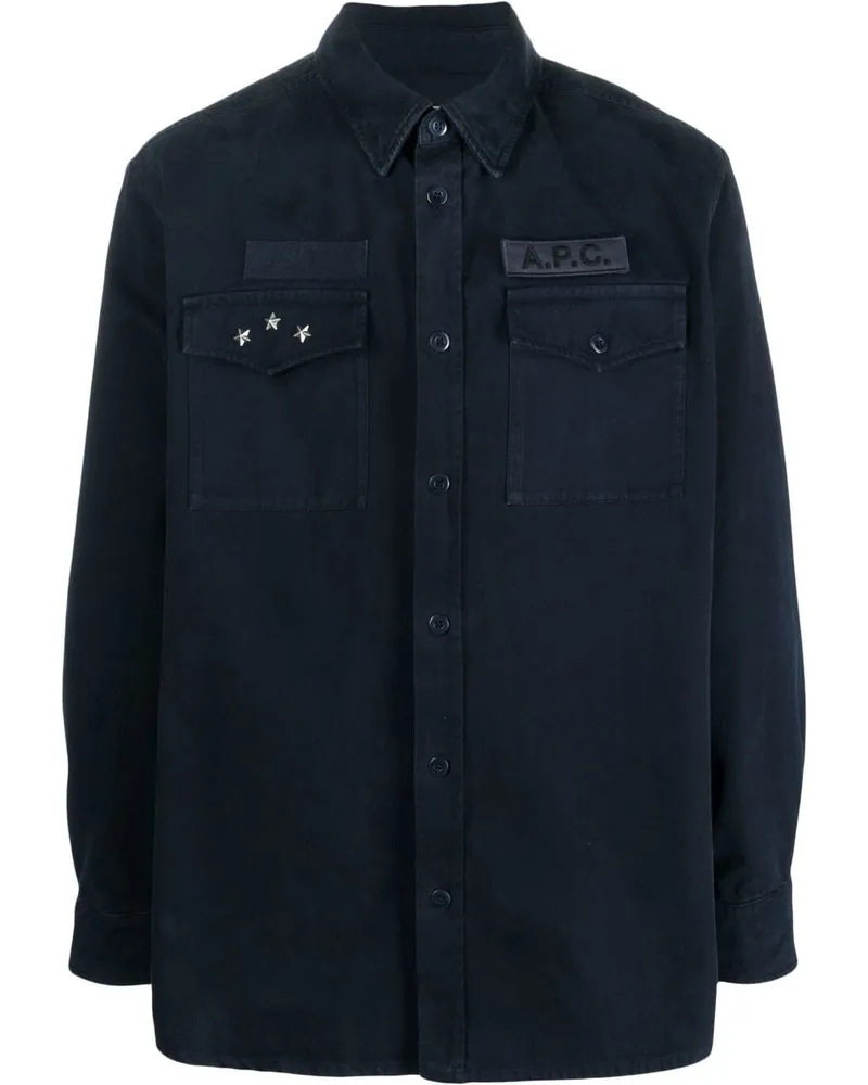 A.P.C. Hemdjacke mit Logo-Patch Blau