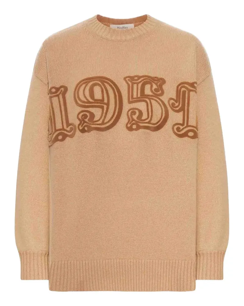 Max Mara number-embroidered crew-neck sweater - Nude Nude