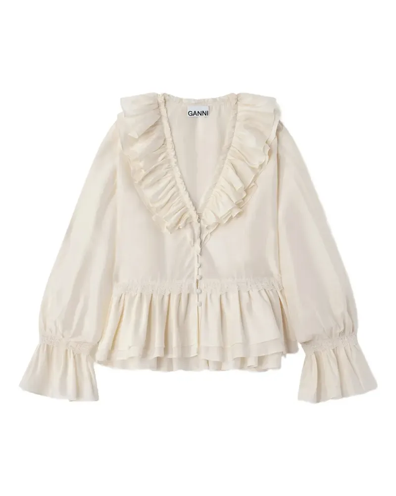 Ganni Bluse mit Rüschen - Nude Nude
