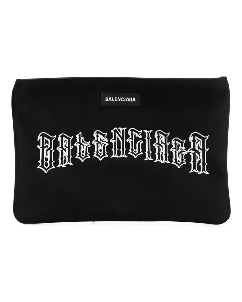 Balenciaga Clutch mit Logo-Stickerei - Schwarz Schwarz