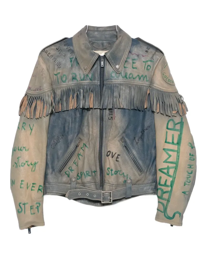Golden Goose Lederjacke mit Fransen - Blau Blau