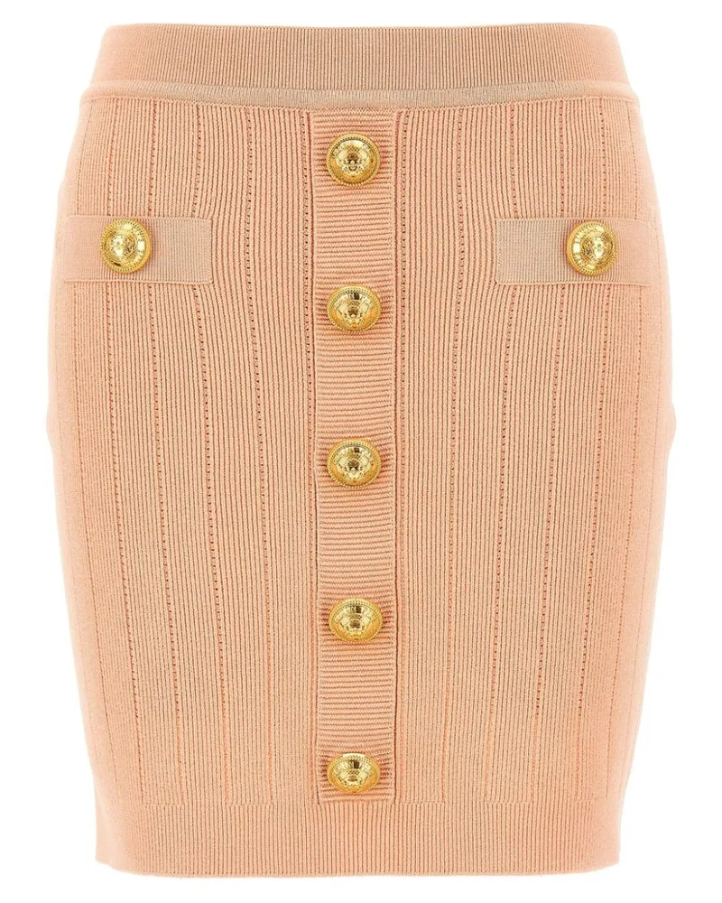 Balmain Gestrickter Midirock mit Knöpfen - Rosa Rosa