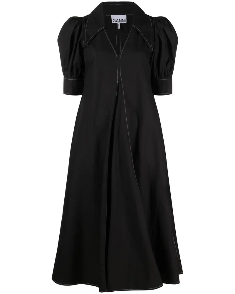 Ganni Kleid mit Puffärmeln - Schwarz Schwarz