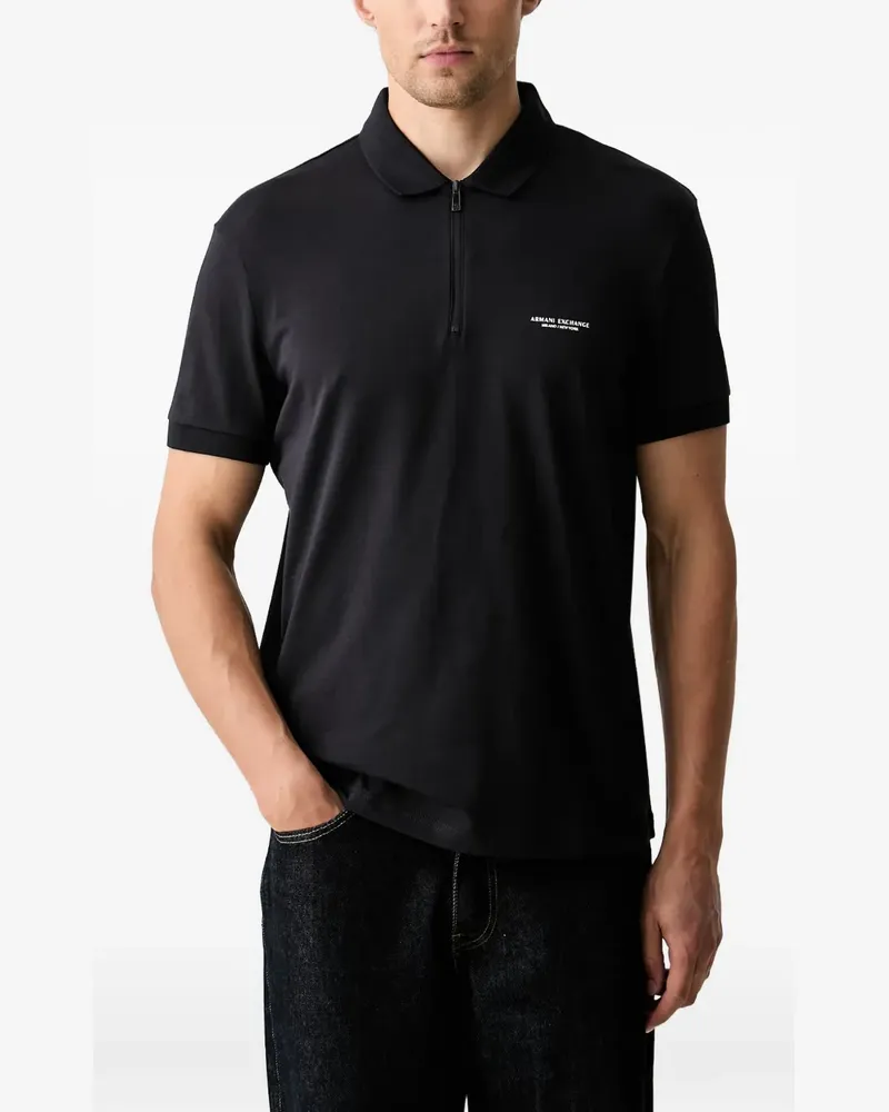 Armani Exchange logo-print zip-neck polo shirt - Schwarz Schwarz