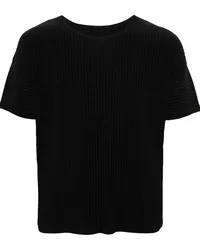 Issey Miyake Plissiertes Basic T-Shirt Schwarz