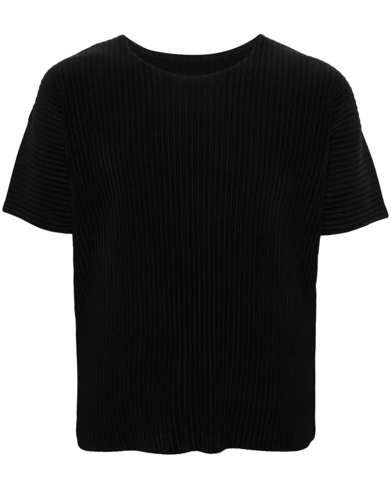 Issey Miyake Plissiertes Basic T-Shirt mit rundem Ausschnitt - Schwarz Schwarz