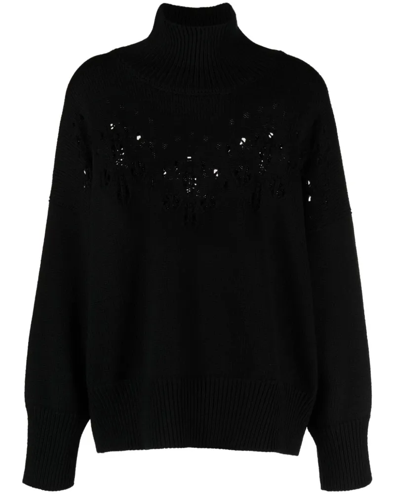 Chloé Rollkragenpullover mit Lochstrickmuster - Schwarz Schwarz
