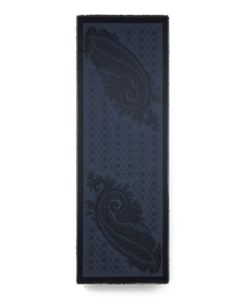 Etro paisley-jacquard frayed scarf - Blau Blau