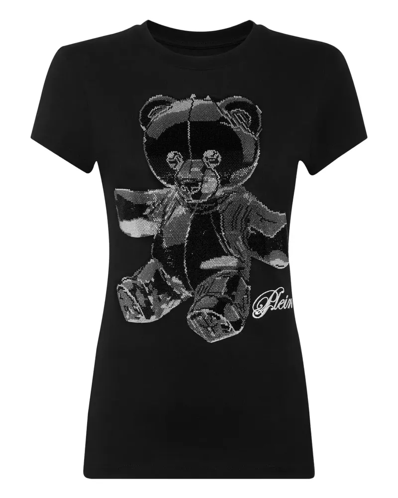 Philipp Plein T-Shirt mit kristallverziertem Teddy - Schwarz Schwarz