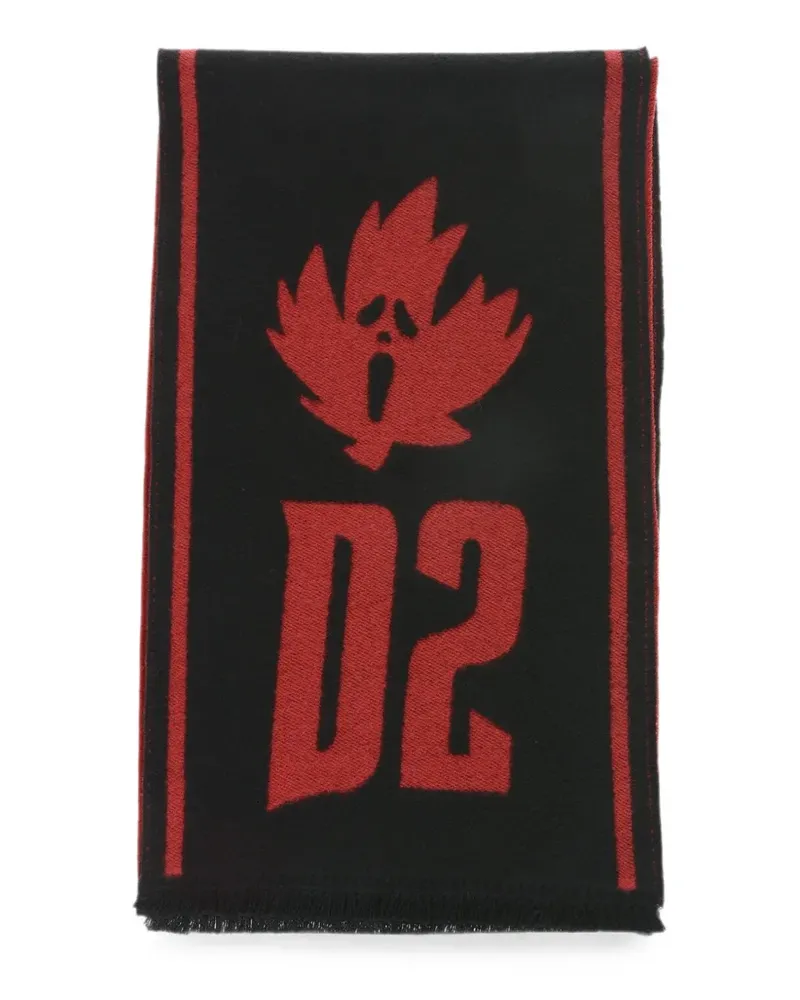 Dsquared2 logo-jacquard fringed scarf - Schwarz Schwarz