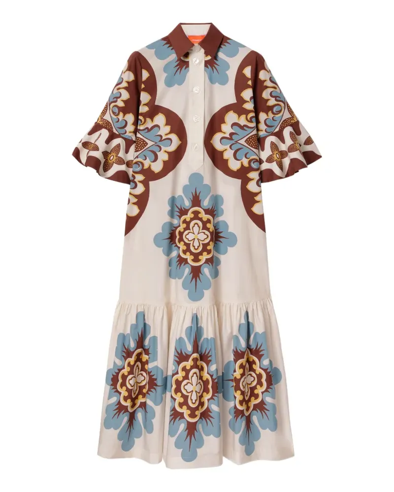 La DoubleJ Palazzo placée chocolate in cotton poplin Artemis dress - Nude Nude