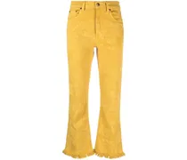 Cropped-Jeans mit Fransensaum - Gelb