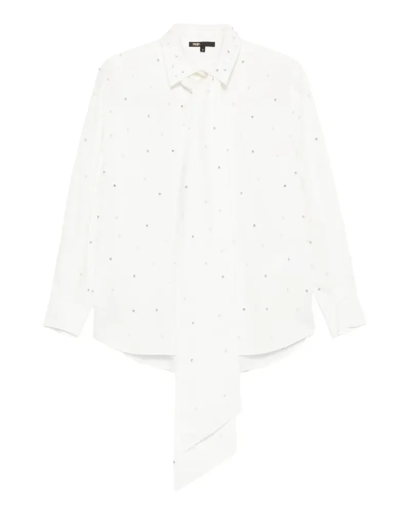 Maje Bluse mit Pussy-Bow und Perlenverzierungen - Weiß Weiß