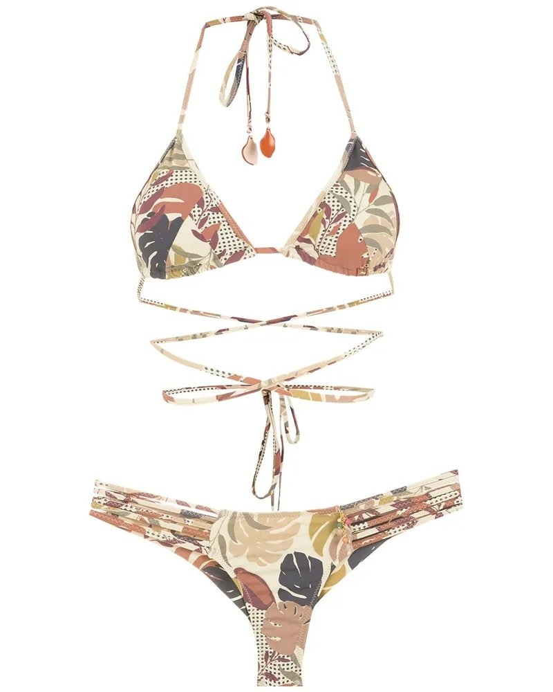 Amir Slama Bikini mit Palmblatt-Print - Nude Nude
