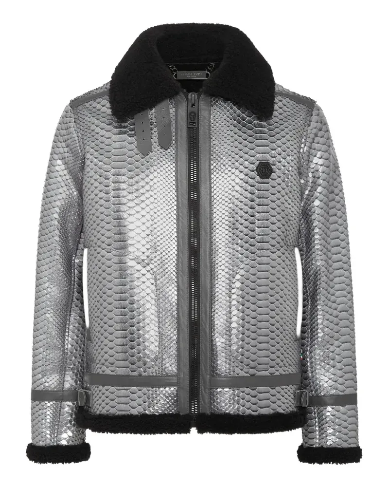 Philipp Plein metallic-effect python-skin jacket - Silber Silber