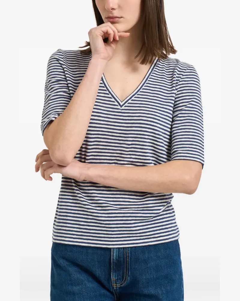 Max Mara striped V-neck linenT-shirt - Blau Blau