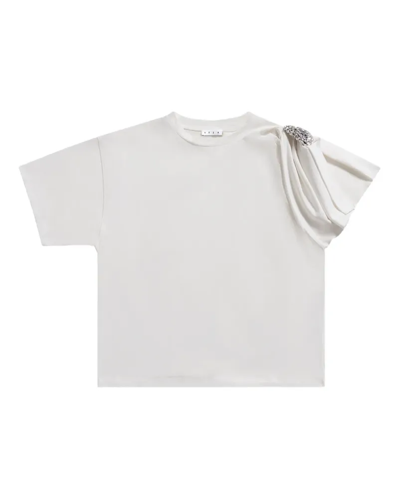 Area T-Shirt mit kristallverzierten Ärmeln - Weiß Weiß