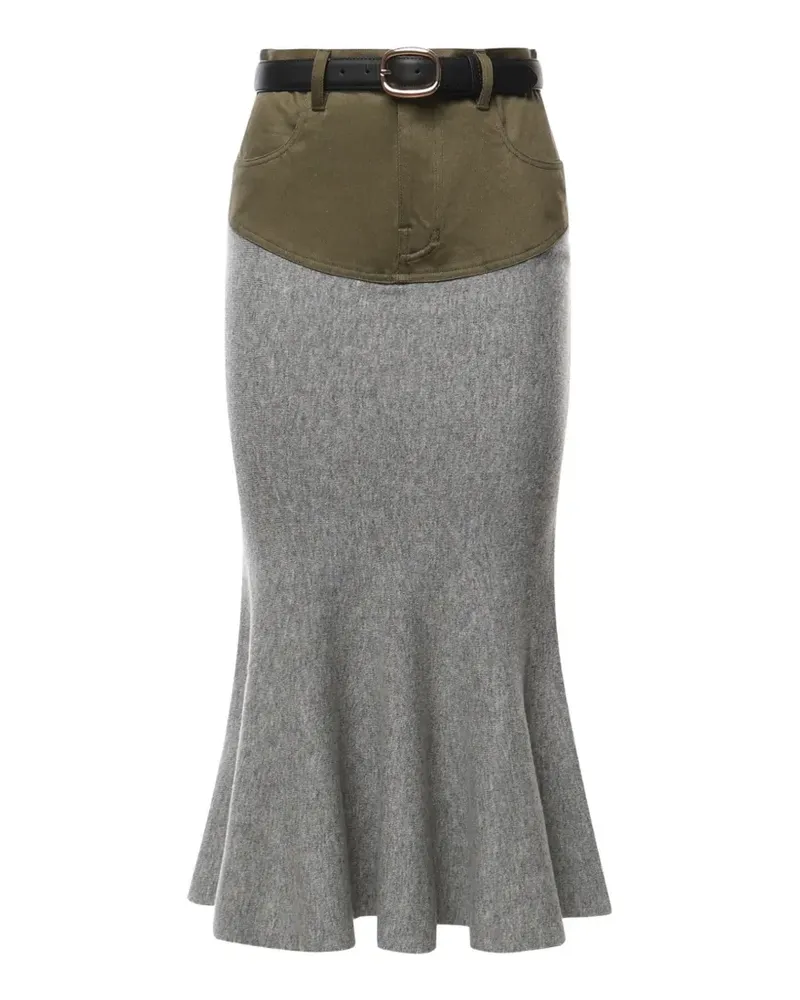 Self-Portrait Midirock mit grauem Strick-Khaki Grau