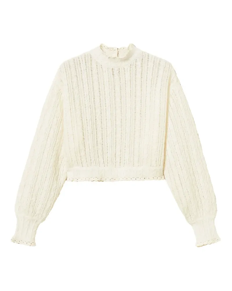 Twin-Set Gerüschter Pullover mit Zopfmuster - Weiß Weiß