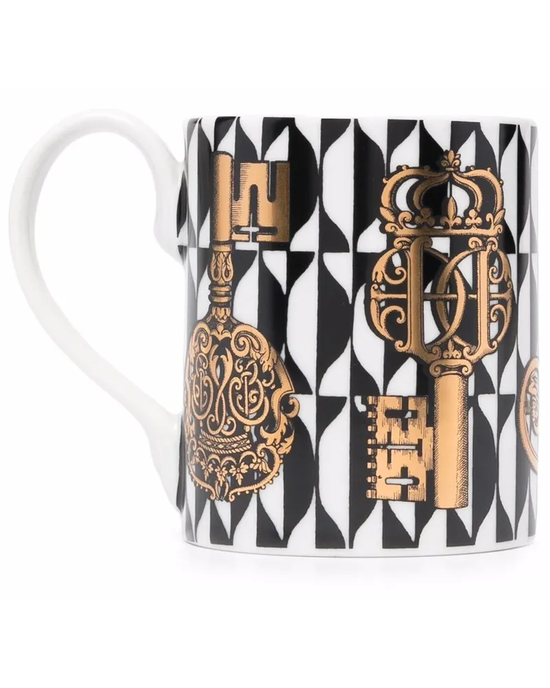 Fornasetti Chiavi Tasse mit Print Schwarz