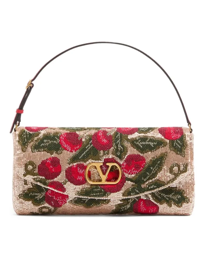 Valentino Garavani Bestickte Schultertasche - Nude Nude