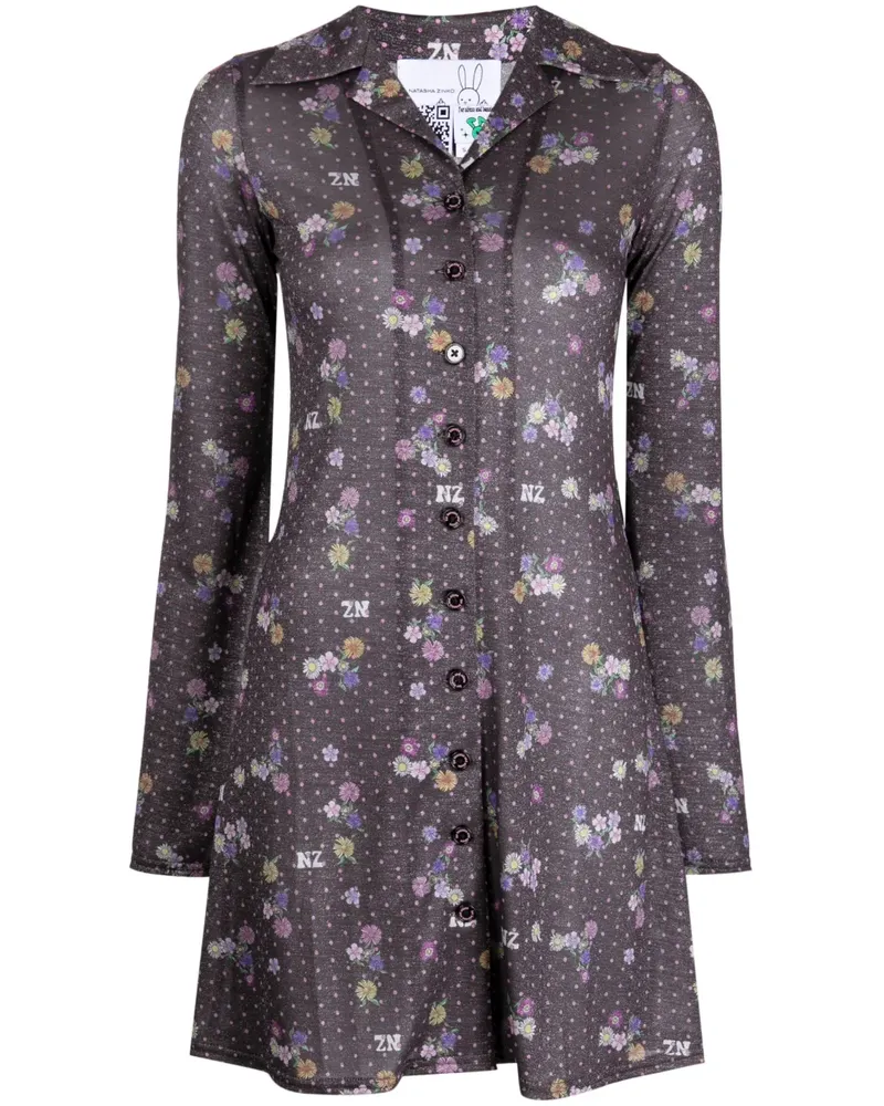 Natasha Zinko Minikleid mit Blumen-Print - Grau Grau