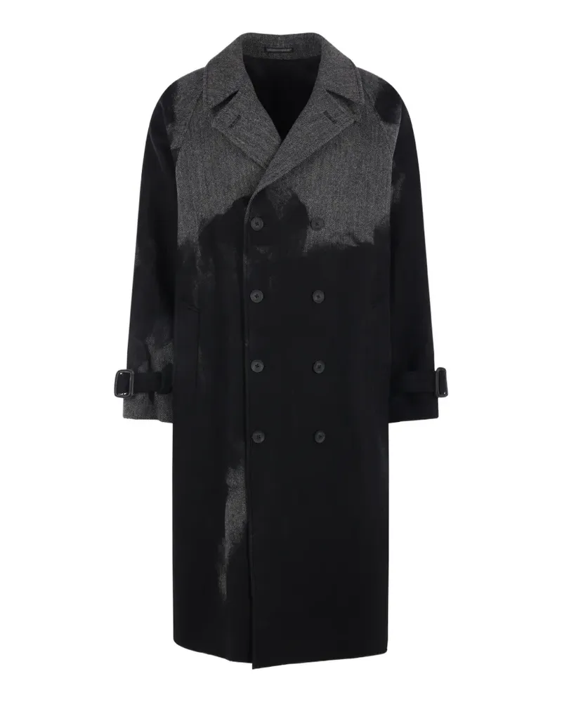 Yohji Yamamoto herringbone-pattern double-breasted coat - Schwarz Schwarz