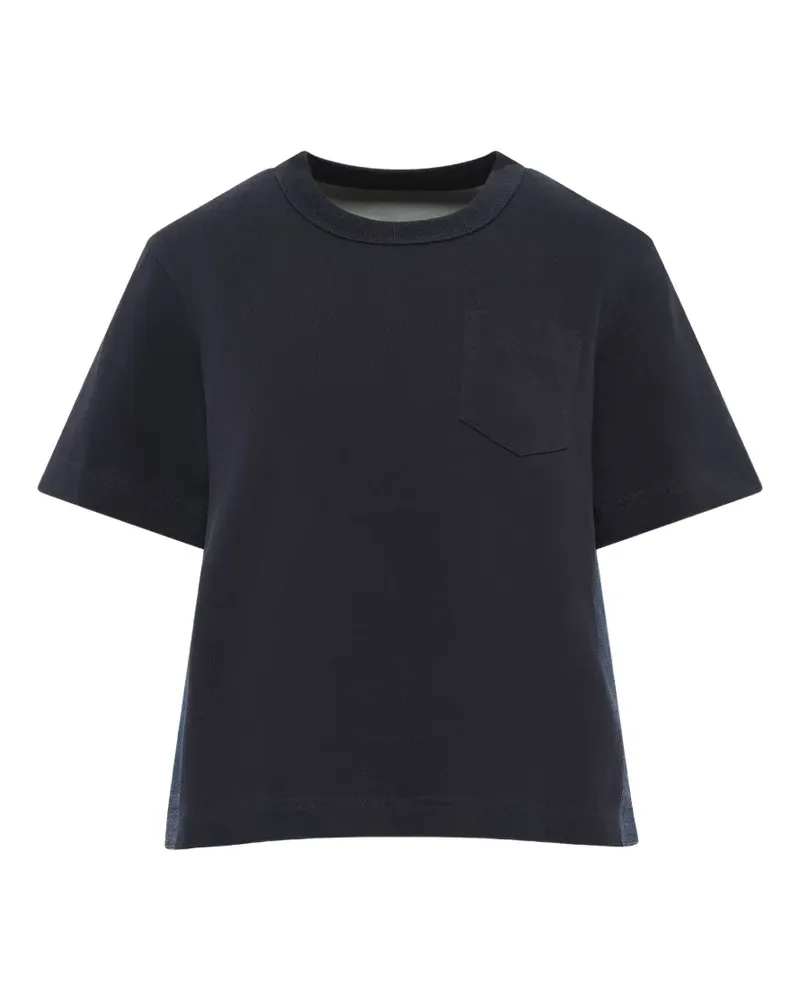 Sacai denim-panelled cotton T-shirt - Blau Blau