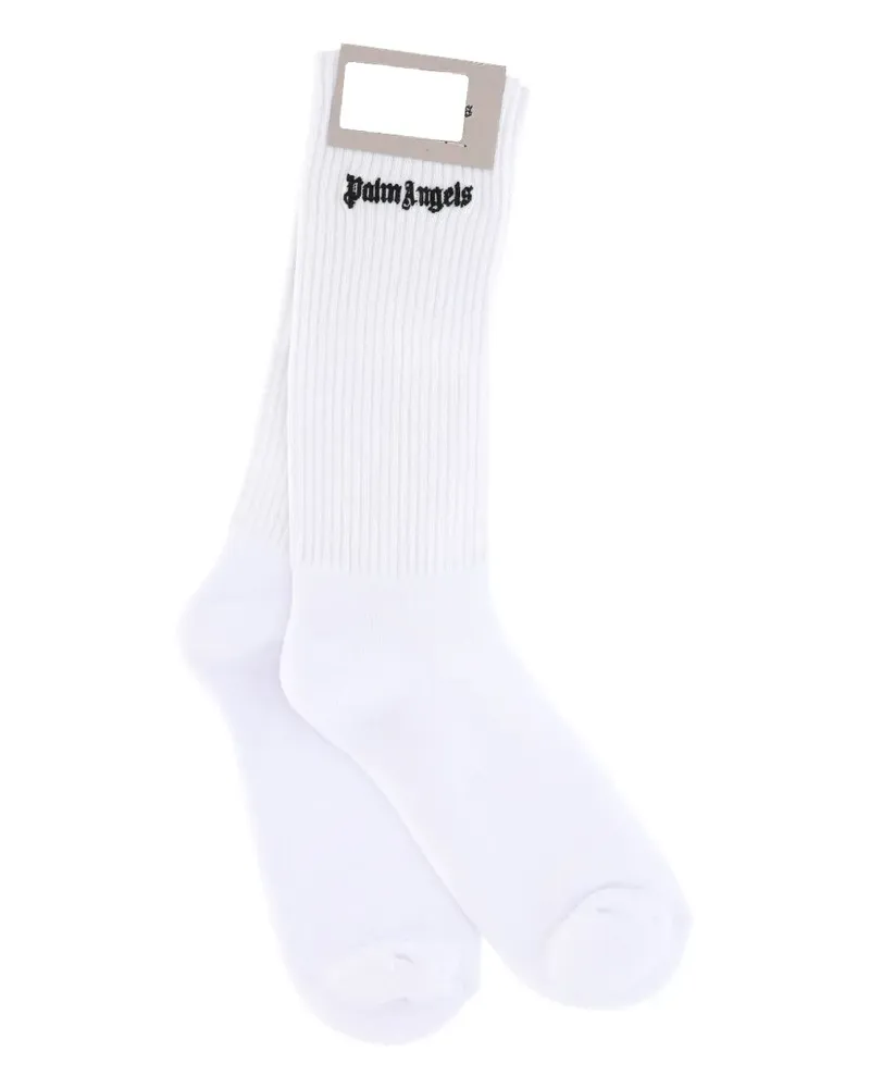 Palm Angels Gerippte Socken mit Logo-Stickerei - Weiß Weiß