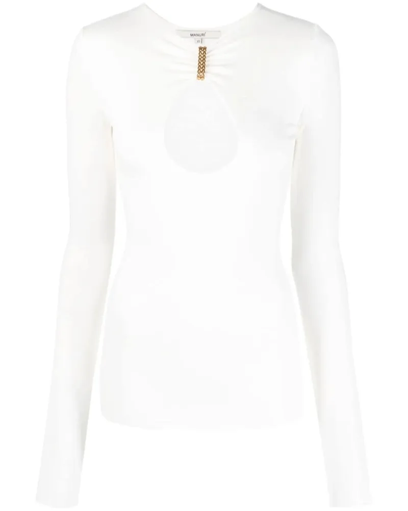MANURÍ Langarmshirt mit Cut-Outs - Weiß Weiß